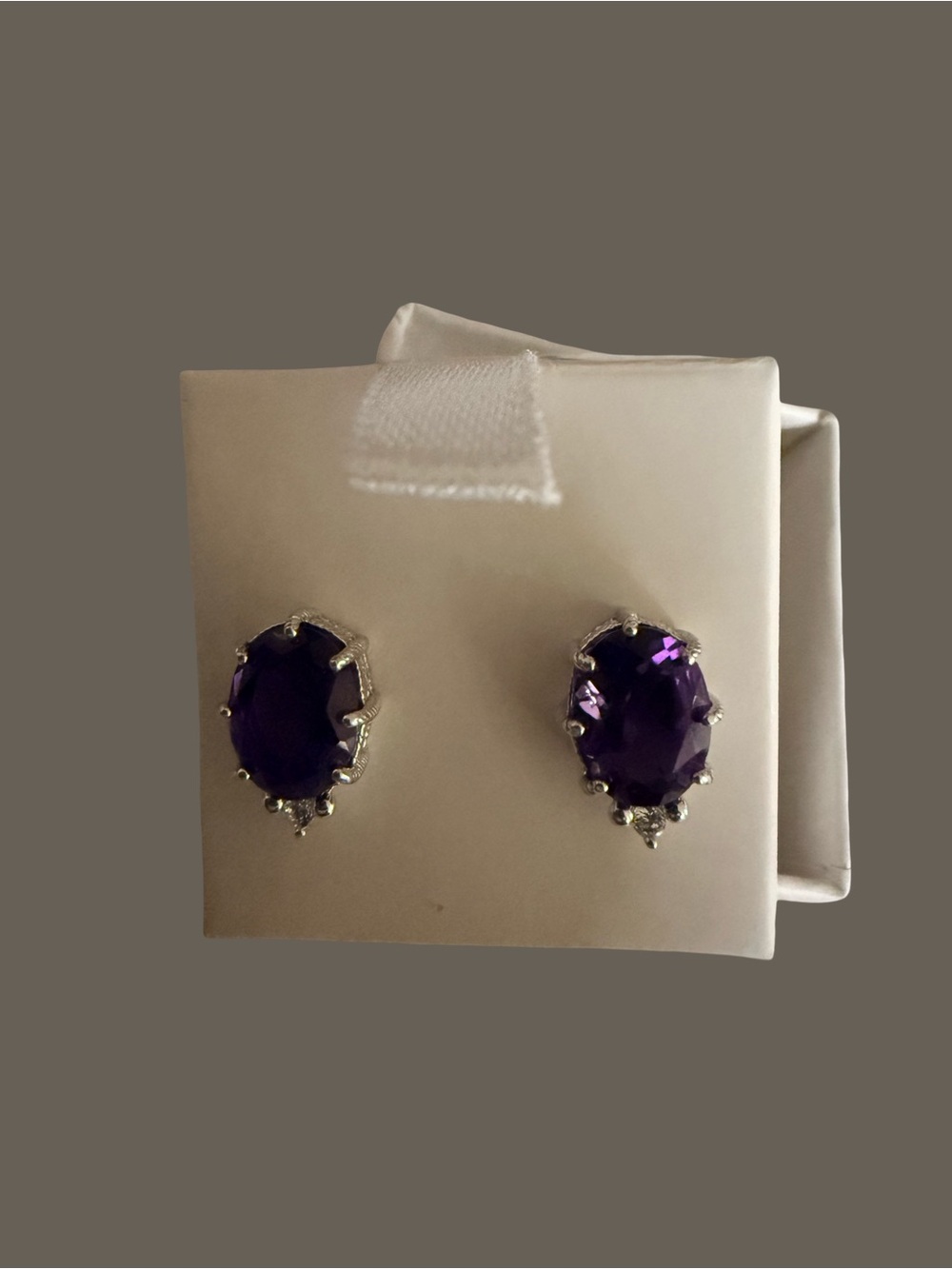 Judith Ripka 925 amethyst stud earrings crafted in Thailand about 3/8 of an inch